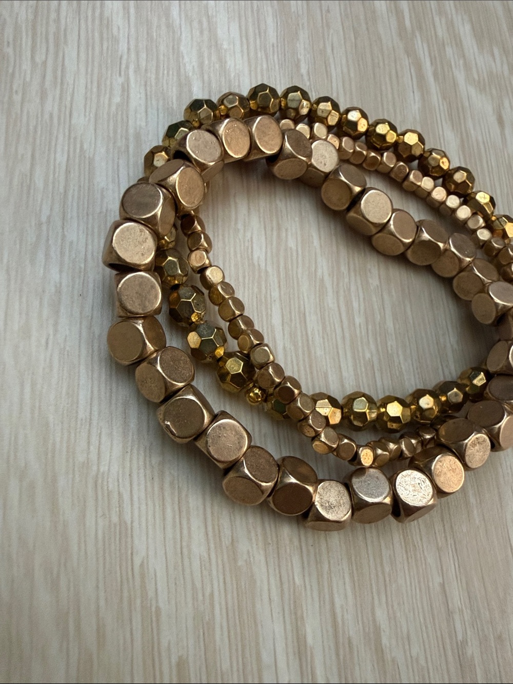 Gold-Tone 3 Layered Bead Stretch Bracelet - Picture 2 of 5